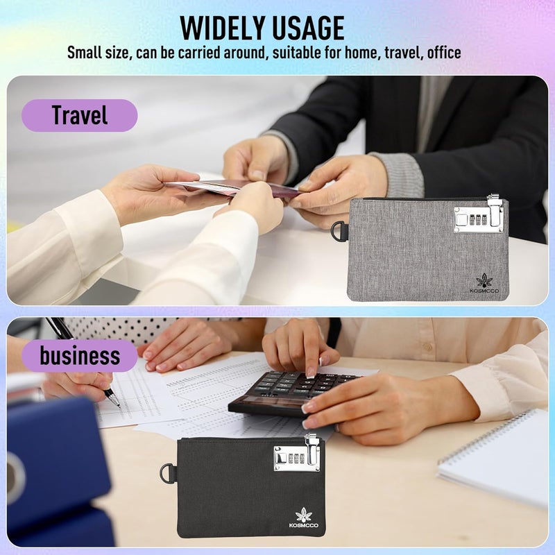 KOSMCCO 2Pcs Lockable Money Bag - 5x8 Inches Durable Nylon Locking Bank Bag Coin Purse for Cash, Jewelry, Passports, Medicine, Credit Cards and Valuable Storage Cash Pouch (Black & Grey) - Image 4
